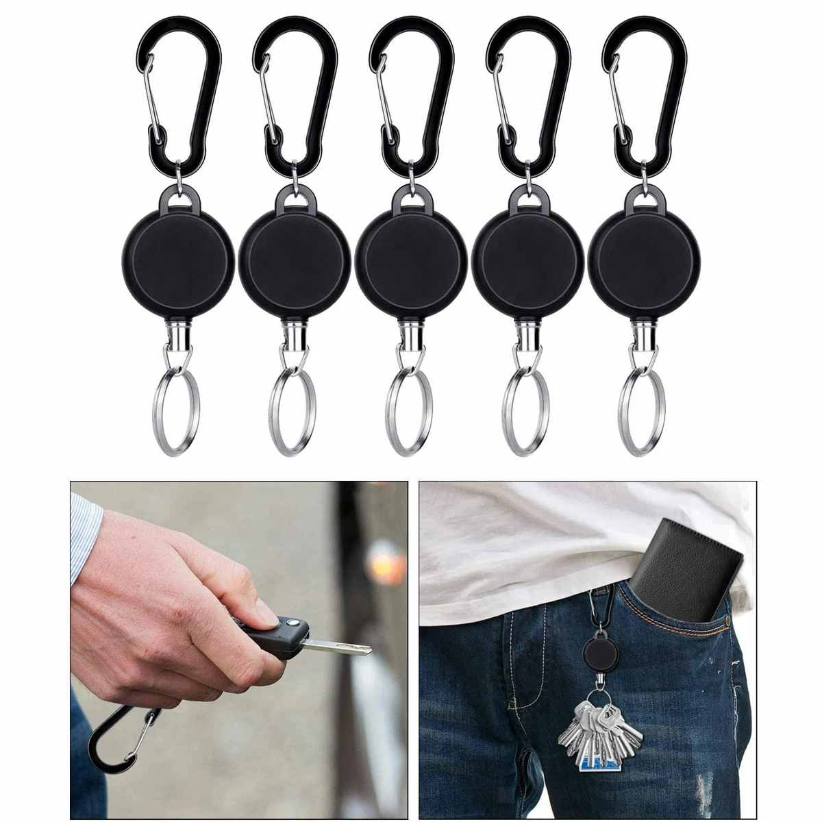 5Pcs Retractable Key Chain Reel Keychain Keyring Keeper Retainer
