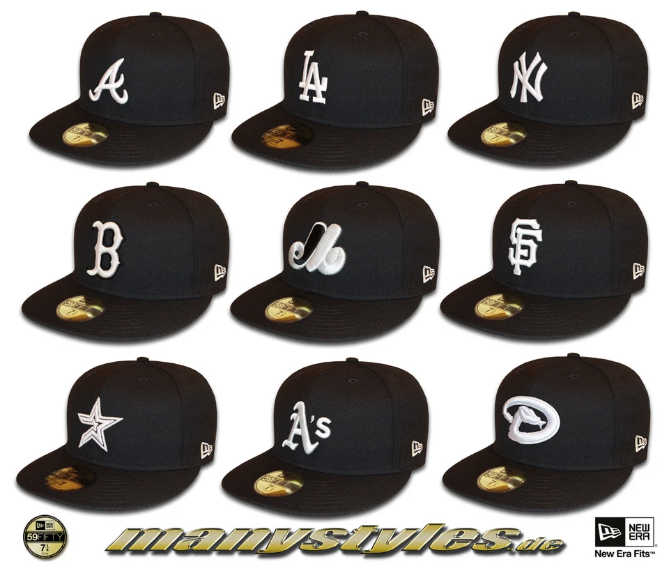 MLB Basic NEW ERA 59FIFTY CAPs Black White different Teams Atlanta Boston LA NY