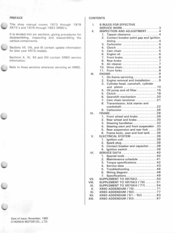 New Honda XR75 and Honda XR80 workshop manual New Honda XR75 and Honda XR80 workshop manual