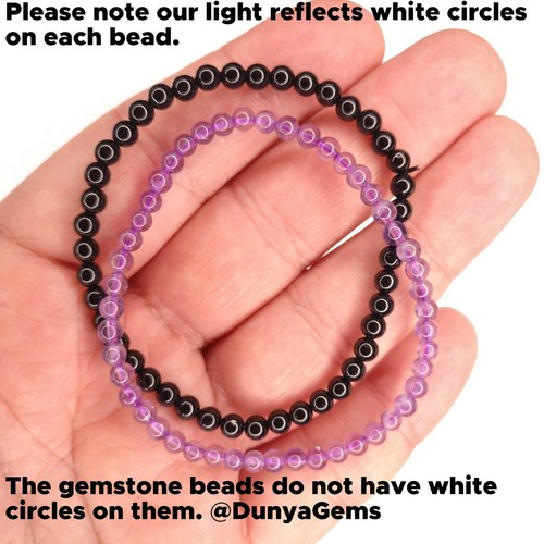 Elegant Genuine Gems Black Tourmaline Amethyst 4mm Bracelet Christmas Gift 349 - Picture 2 of 12