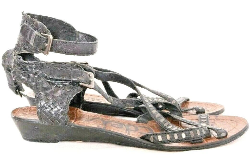 Sam Edelman 111709 Delia 角斗士编织镶嵌楔形凉鞋女式 8M — 第 3/4 张图片