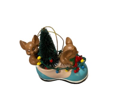 Grandeur Noel Ornament Christmas Mice In Shoe Bottle Brush Tree