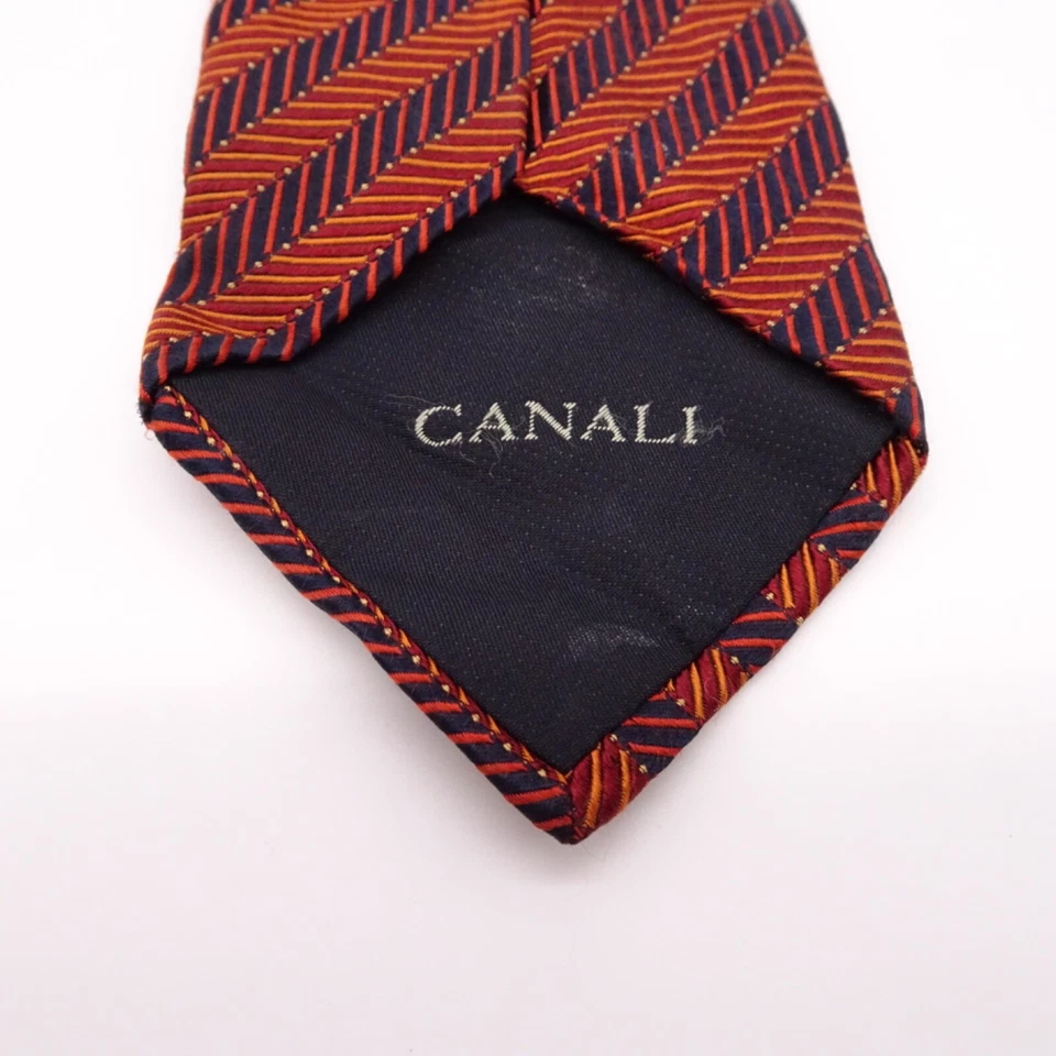 Corbata de hombre Canali naranja a rayas de seda 3,5" x 59" Foto 2 de 4