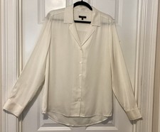 Quince Silk blouse, Size XL, Ivory, Long Sleeves, Machine Washable
