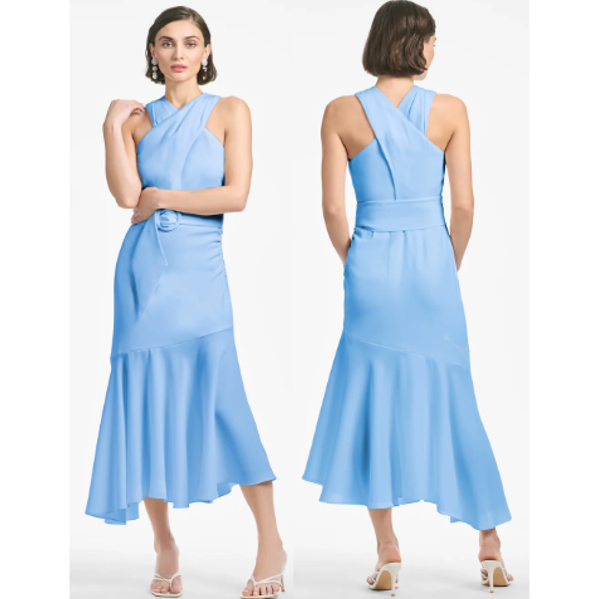 slim fit dress slacks Blue Chambray Halter Maxi Dress - Mabel Dress