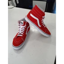 Unique Custom Vans SK8 Hi racing Red & White Retro Classic Canvas & Suede