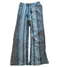 Knox Rose Pants Womens Medium Wide Leg Boho Beachy Blue Paisley Drawstring Flowy