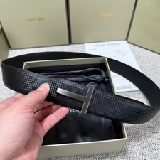 Tom Ford Belt Reversible Black Leather Simple T-Buckle Belt