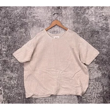 FLAX Top Large Womens Beige Linen Short Sleeve Boxy