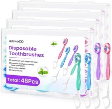 48 Pack 5-in-1 Mini Toothbrush Disposable, Waterless Disposable Toothbrushes