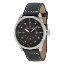 Citizen AW1361-01E Avion Eco-Drive Black Dial Black Leather Strap Men's Watch