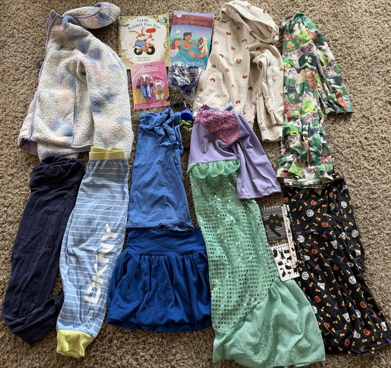 Lot Spring Capsule Curated 7/8 Girls Clothing, Toys, Books - Blues, Greens