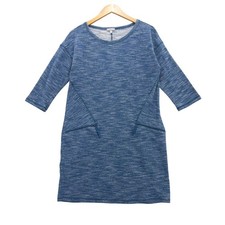 T by Talbots Knit Dress Women S Blue Metallic Space Dye Zip Pocket 3/4 Sleeve