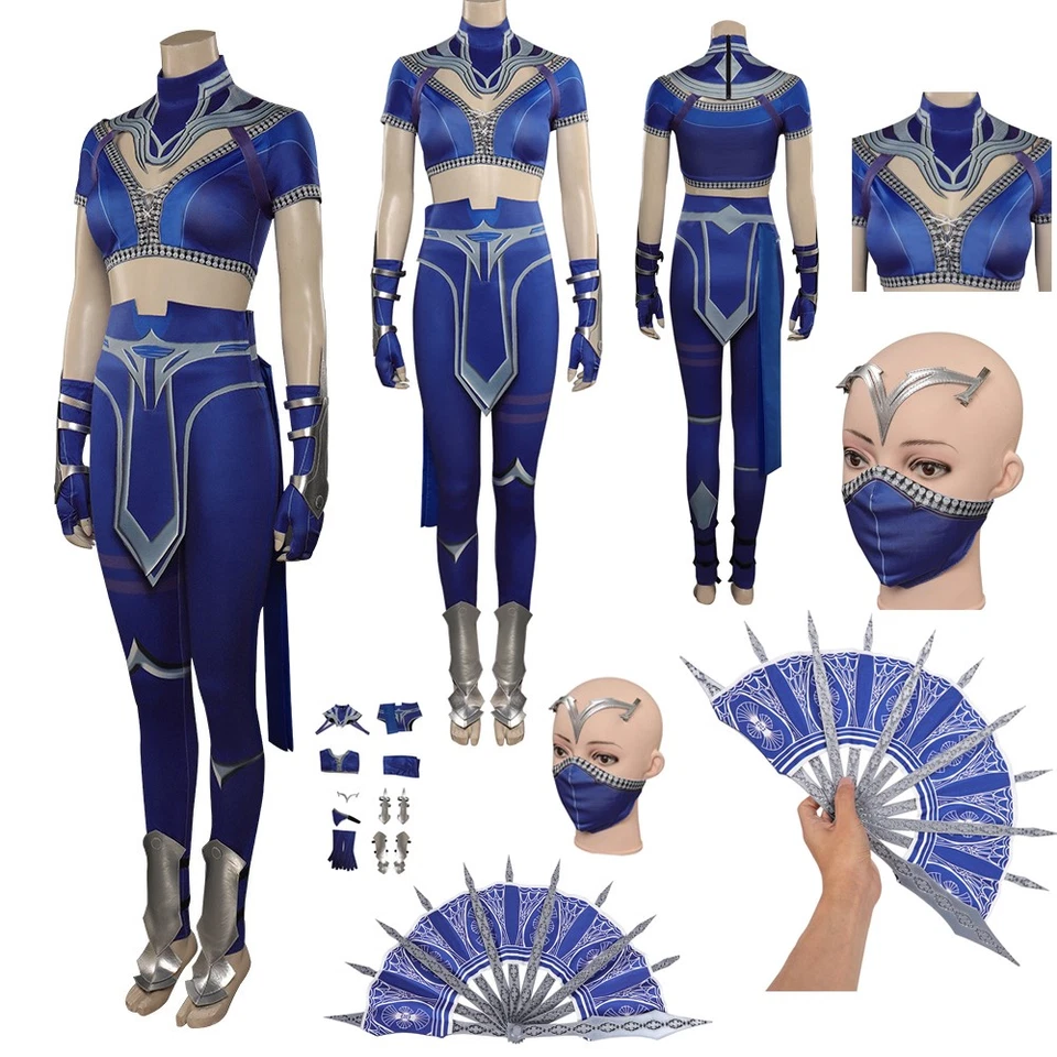 MK 2 2025 Kitana Disfraz Disfraz Halloween Prendas para el torso Pantalones Máscaras Plegable Abanico Conjunto Completo Foto 4 de 4
