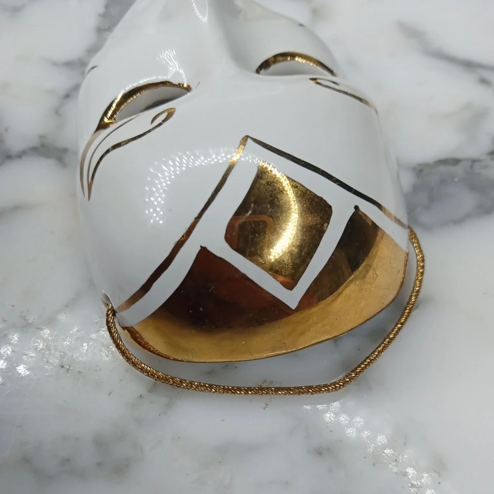 HECHO EN ITALIA Mascarilla Veneciana Cerámica Colgante de Pared 3"X 2". DORADO sobre BLANCO. db Foto 4 de 4