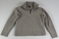 J Crew Sweater Mens L 100 Lambswool Quarter Zip Mock Neck Pullover Beige Knit