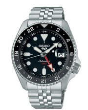 NEW Genuine SEIKO 5 Sports Automatic GMT Silver Black Dial Men's Watch SSK001K1