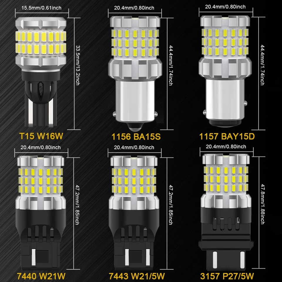 2PCS P21W BA15S T20 LED Canbus Reverse Brake Tail Lights Turn Signal DRL Lamp - Image 2 of 4