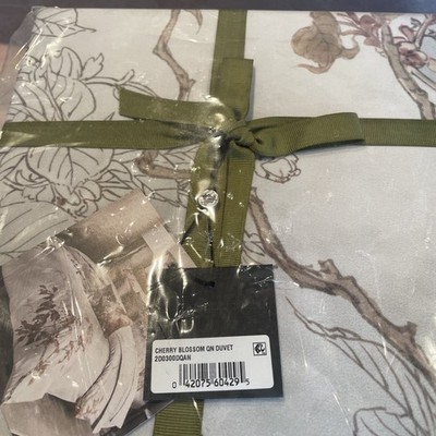 Michael Aram Cherry Blossom Cotton Sateen Queen Duvet Cover New