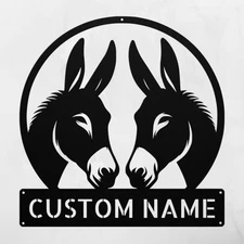 Personalized Two Donkey Metal Wall Art Sign Custom Home Decor Donkey Lover Gifts