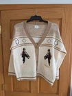 Luna Ivy Cream and Tan Cardigan horse Sweater Sz M NWOT