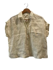 C&C California Beige Short Sleeve Shirt 100% Linen Size Medium NWT