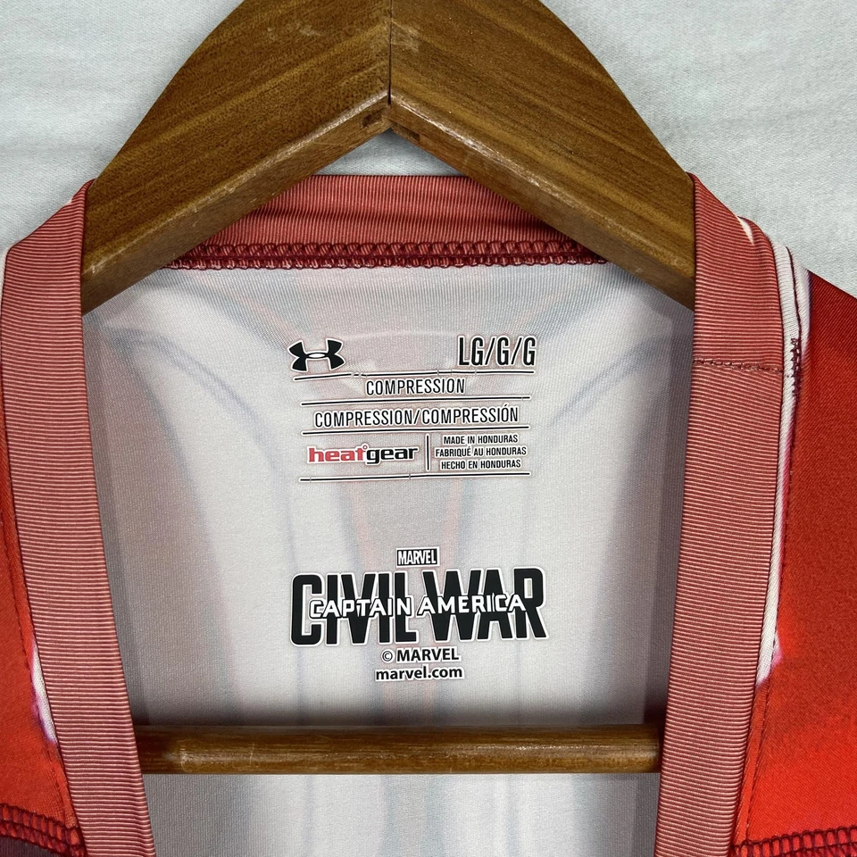 Camisa Iron Man Para Hombre Grande Roja HeatGear Alter Ego Marvel Guerra Civil Under Armour Foto 3 de 4