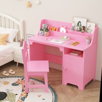 Kids Study Desk with Storage, Wooden Children Study Table with Storage Cabinet