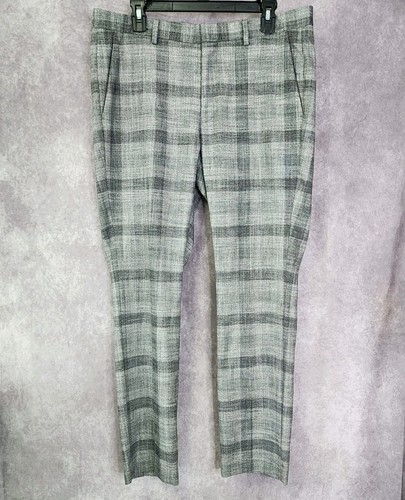 Murano Dress Pants Mens 34x30 Gray Plaid Evan Extra Slim Fit Flat Front Tapered
