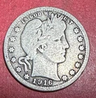 1916D US Barber SILVER Quarter "Philadelphia" Mint! VG! Old US Coin!