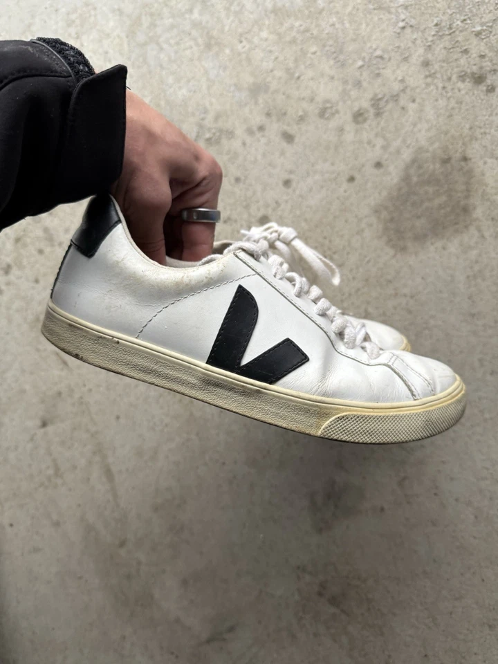 Veja Esplar Low White Black Women's Size 8 Leather Lace Up Shoes Sneakers - Image 2 of 4