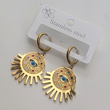 New Stainless Steel gold plated Evil Eye hoop earrings chunky boho hippy ethnic