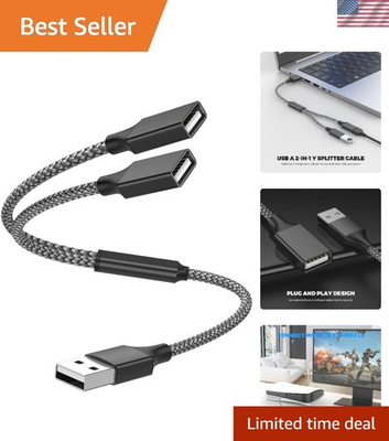 #ad USB Y Splitter 1 in 2 Out Cable Connect Two Devices 1Ft Black Accessory $19.99