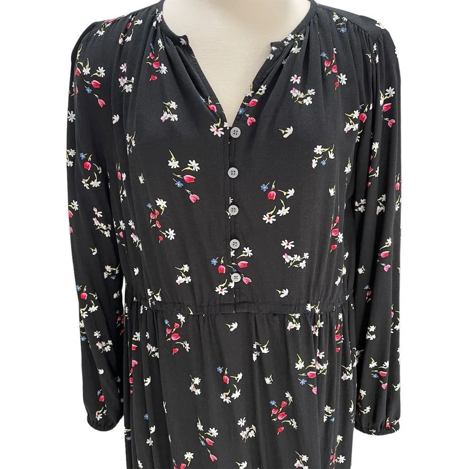 Vestido Camisa LOFT Negro Floral Talla M Corto Informal Boho Cottagecore Caprichoso Suave Foto 4 de 4