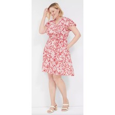 Lane Bryant Lena Surplice Fit Flare Mini Dress Red Floral Women Plus Size 28 New