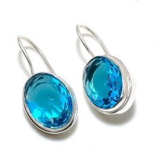 Swiss Blue Topaz  Gemstone Handmade 925 Starling Silver Jewelry Stud Earring