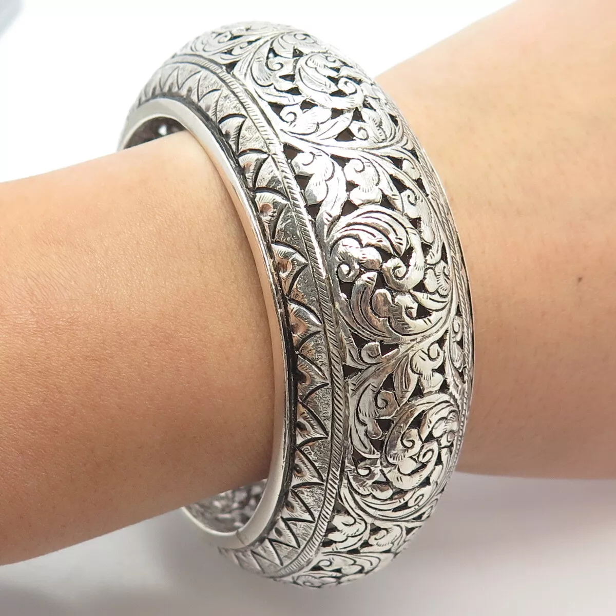 Mexican Silver Goldstone Cuff Bracelet - Garden Party Collection Vintage  Jewelry