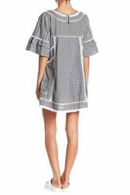 NWT FREE PEOPLE Sunny Day Floral Embroidered Gingham Dress in Black $148 -  S | eBay