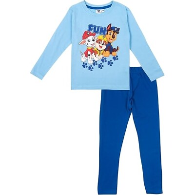 PAW PATROL Kinder Lizenz Pyjama Nachtwäsche Schlafanzug LANG BLAU Gr. 110/116
