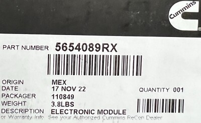 5654089RX GENUINE CUMMINS ENGINE ELECTRONIC CONTROL MODULE OEM  