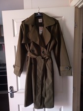Bnwt Rrp £45 Khaki Long Line Trench Rain Coat Size Medium Shower Resistant
