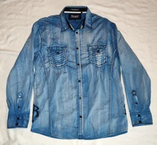 Roar Signature Deuce Foundation Edition Blue Stretch Cotton Button Up Shirt XXL