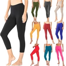Womens Capri Leggings Soft Stretch Cotton 3/4 Length Cropped Fitness Yoga Pants