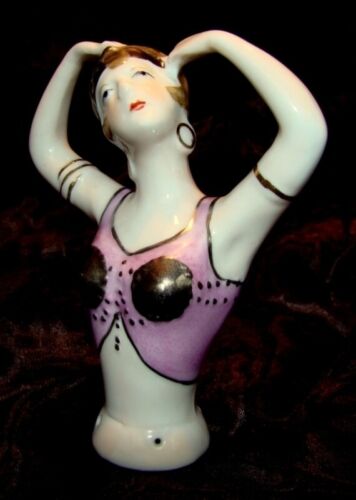 Porcelain Art Deco-German Style Art Nouveau Style Arms Away Pincushion Half Doll - Afbeelding 1 van 4