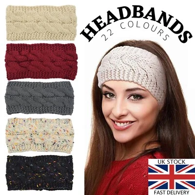 Wide Women Headband Knitted Woolen Winter Warm Head Ear Band Warmer Girl Hat UK