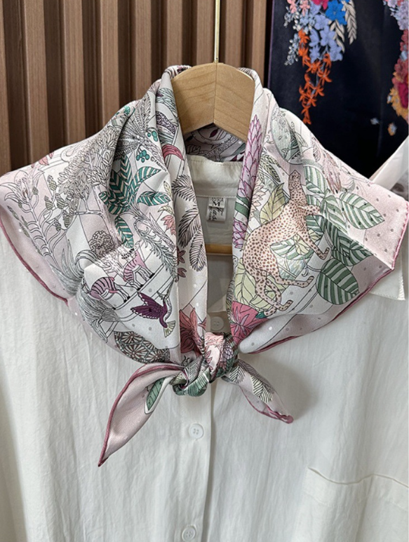 Pure 16 Momme Twill Silk Wrap Scarf Bandanna paradise Print Square Shawl 27