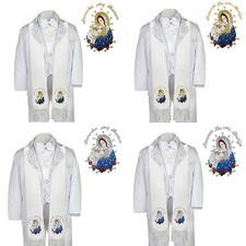 6pc Baptism White Tuxedo English Spanish Silver or Gold Pope Mary on Stole S-20