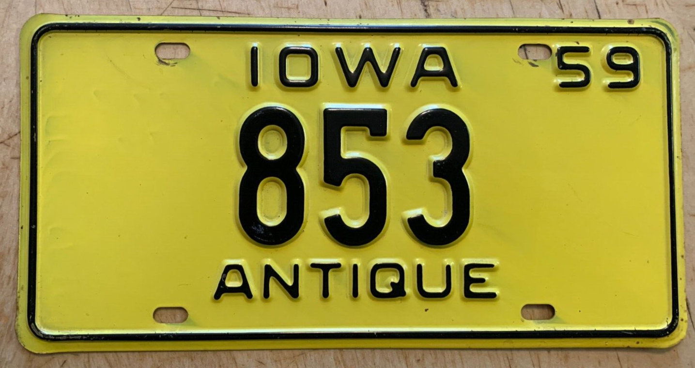NICE! LOW NUMBER 1959 IOWA ANTIQUE AUTO LICENSE PLATE 