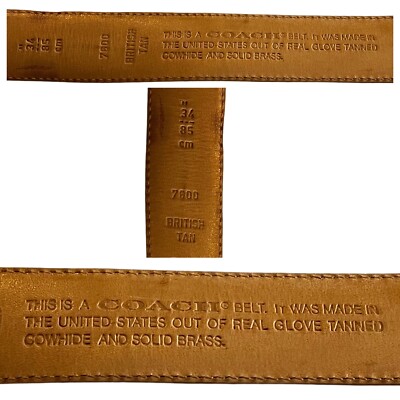Vintage COACH Leather Belt, British Tan, # 7800, Size 34” Waist, Luxury Designer Vintage COACH Leather Belt, British Tan, # 7800, Size 34  main image 2