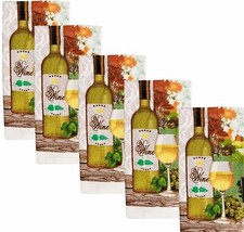 5pc SAME PRINTED TERRY KITCHEN TOWELS SET,15"x25",WINE BOTTLE GRAPES,MIMOSA,KC